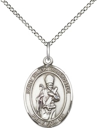 [8375SS/18SS] Sterling Silver Saint Simon Pendant on a 18 inch Sterling Silver Light Curb chain