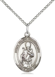 [8375SS/18SS] Sterling Silver Saint Simon Pendant on a 18 inch Sterling Silver Light Curb chain