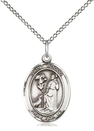 [8377SS/18SS] Sterling Silver Saint Rocco Pendant on a 18 inch Sterling Silver Light Curb chain