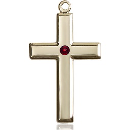 [2192KT-STN1] 14kt Gold Cross Medal with a 3mm Garnet Swarovski stone