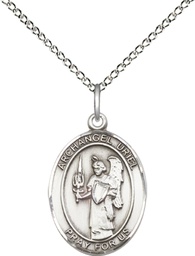 [8378SS/18SS] Sterling Silver Saint Uriel the Archangel Pendant on a 18 inch Sterling Silver Light Curb chain