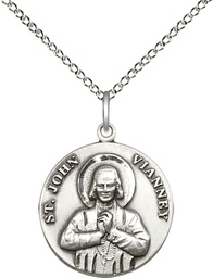 [2278SS/18SS] Sterling Silver Saint John Vianney Pendant on a 18 inch Sterling Silver Light Curb chain