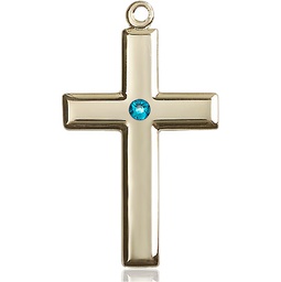 [2192KT-STN12] 14kt Gold Cross Medal with a 3mm Zircon Swarovski stone