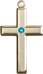 [2192KT-STN12] 14kt Gold Cross Medal with a 3mm Zircon Swarovski stone