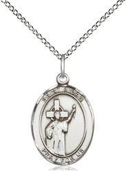 [8381SS/18SS] Sterling Silver Saint Aidan of Lindesfarne Pendant on a 18 inch Sterling Silver Light Curb chain