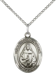 [8382SS/18SS] Sterling Silver Saint Theodora Pendant on a 18 inch Sterling Silver Light Curb chain