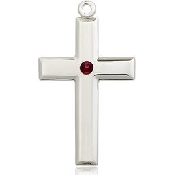 [2192SS-STN1] Sterling Silver Cross Medal with a 3mm Garnet Swarovski stone