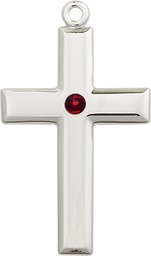 [2192SS-STN1] Sterling Silver Cross Medal with a 3mm Garnet Swarovski stone
