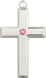 [2192SS-STN10] Sterling Silver Cross Medal with a 3mm Rose Swarovski stone