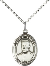 [8389SS/18SS] Sterling Silver Blessed Miguel Pro Pendant on a 18 inch Sterling Silver Light Curb chain