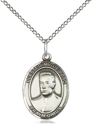 [8389SS/18SS] Sterling Silver Blessed Miguel Pro Pendant on a 18 inch Sterling Silver Light Curb chain