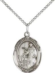 [8392SS/18SS] Sterling Silver Saint Jacob of Nisibis Pendant on a 18 inch Sterling Silver Light Curb chain