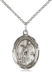 [8392SS/18SS] Sterling Silver Saint Jacob of Nisibis Pendant on a 18 inch Sterling Silver Light Curb chain