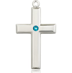 [2192SS-STN12] Sterling Silver Cross Medal with a 3mm Zircon Swarovski stone