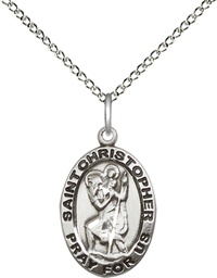 [3980SS/18SS] Sterling Silver Saint Christopher Pendant on a 18 inch Sterling Silver Light Curb chain