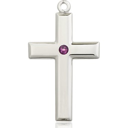 [2192SS-STN2] Sterling Silver Cross Medal with a 3mm Amethyst Swarovski stone