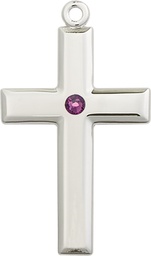[2192SS-STN2] Sterling Silver Cross Medal with a 3mm Amethyst Swarovski stone