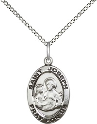 [3984SS/18SS] Sterling Silver Saint Joseph Pendant on a 18 inch Sterling Silver Light Curb chain