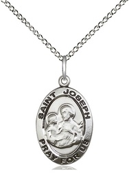 [3984SS/18SS] Sterling Silver Saint Joseph Pendant on a 18 inch Sterling Silver Light Curb chain