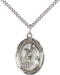 [8392SS/18S] Sterling Silver Saint Jacob of Nisibis Pendant on a 18 inch Light Rhodium Light Curb chain