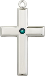[2192SS-STN5] Sterling Silver Cross Medal with a 3mm Emerald Swarovski stone