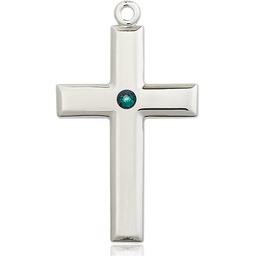 [2192SS-STN5] Sterling Silver Cross Medal with a 3mm Emerald Swarovski stone