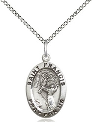 [3989SS/18SS] Sterling Silver Saint Francis of Assisi Pendant on a 18 inch Sterling Silver Light Curb chain