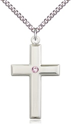 [2192SS-STN6/24SS] Sterling Silver Cross Pendant with a 3mm Light Amethyst Swarovski stone on a 24 inch Sterling Silver Heavy Curb chain