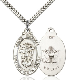 [1171SS2/24S] Sterling Silver Saint Michael Army Pendant on a 24 inch Light Rhodium Heavy Curb chain