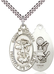 [1171SS2/24S] Sterling Silver Saint Michael Army Pendant on a 24 inch Light Rhodium Heavy Curb chain