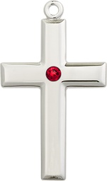 [2192SS-STN7] Sterling Silver Cross Medal with a 3mm Ruby Swarovski stone