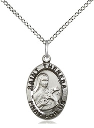 [3992SS/18SS] Sterling Silver Saint Theresa Pendant on a 18 inch Sterling Silver Light Curb chain