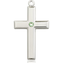 [2192SS-STN8] Sterling Silver Cross Medal with a 3mm Peridot Swarovski stone