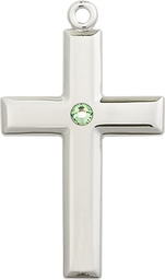 [2192SS-STN8] Sterling Silver Cross Medal with a 3mm Peridot Swarovski stone