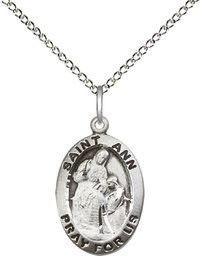 [3993SS/18SS] Sterling Silver Saint Ann Pendant on a 18 inch Sterling Silver Light Curb chain