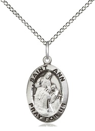 [3993SS/18SS] Sterling Silver Saint Ann Pendant on a 18 inch Sterling Silver Light Curb chain