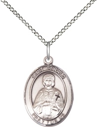 [8404SS/18SS] Sterling Silver Saint Gerald Pendant on a 18 inch Sterling Silver Light Curb chain