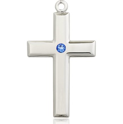 [2192SS-STN9] Sterling Silver Cross Medal with a 3mm Sapphire Swarovski stone