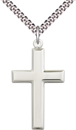 [2192SS/24S] Sterling Silver Cross Pendant on a 24 inch Light Rhodium Heavy Curb chain
