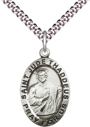 [4023SS/24S] Sterling Silver Saint Jude Pendant on a 24 inch Light Rhodium Heavy Curb chain