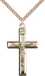 [2193GF/24GF] 14kt Gold Filled Crucifix Pendant on a 24 inch Gold Filled Heavy Curb chain