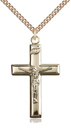 [2193GF/24GF] 14kt Gold Filled Crucifix Pendant on a 24 inch Gold Filled Heavy Curb chain