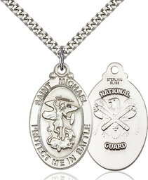 [1171SS5/24S] Sterling Silver Saint Michael National Guard Pendant on a 24 inch Light Rhodium Heavy Curb chain