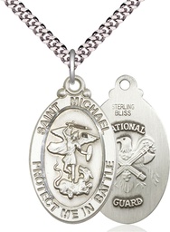 [1171SS5/24S] Sterling Silver Saint Michael National Guard Pendant on a 24 inch Light Rhodium Heavy Curb chain