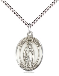 [8398SS/18S] Sterling Silver Saint Nathanael Pendant on a 18 inch Light Rhodium Light Curb chain