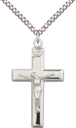 [2193SS/24SS] Sterling Silver Crucifix Pendant on a 24 inch Sterling Silver Heavy Curb chain