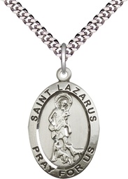 [4030SS/24S] Sterling Silver Saint Lazarus Pendant on a 24 inch Light Rhodium Heavy Curb chain