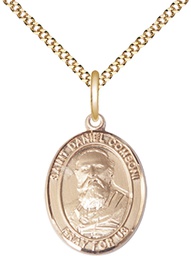 [8400GF/18G] 14kt Gold Filled Saint Daniel Comboni Pendant on a 18 inch Gold Plate Light Curb chain