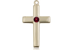 [2195GF-STN1] 14kt Gold Filled Cross Medal with a 3mm Garnet Swarovski stone