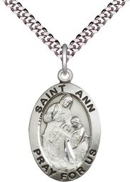 [4033SS/24S] Sterling Silver Saint Ann Pendant on a 24 inch Light Rhodium Heavy Curb chain